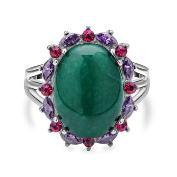 Gr&uuml;ner Aventurin und lila Kristall-Ring, reiner Edelstahl (Gr&ouml;&szlig;e 17.00) ca. 10,00 ct