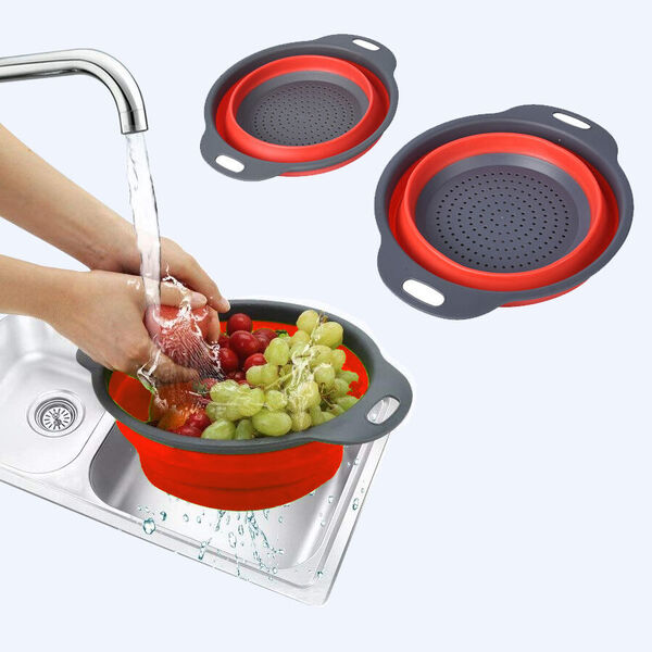 2er-Set K&uuml;chensieb, Gr&ouml;&szlig;e L-29x24 cm, S-24x20 cm, Grau-Rot image number 1