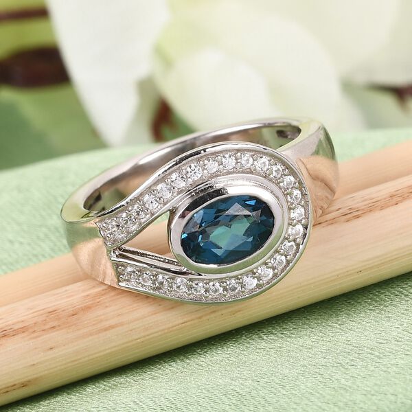 London Blau Topas und Zirkon Halo Ring 925 Silber Platin-&Uuml;berzug image number 2