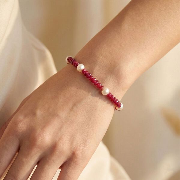 Afrikanisches Rubin und S&uuml;&szlig;wasser Perle 20cm Armband image number 2