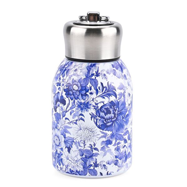 Isolierflasche aus 316L Edelstahl mit Doppelwand und Blumenmotiv, Blau, für heiße und kalte Getränke, 260 ml image number 6