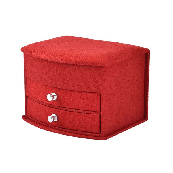 Samt-Schmuckk&auml;stchen mit Spiegel und 2 herausnehmbaren Schubladen, 14.5x12x10.5cm, Rot image number 3