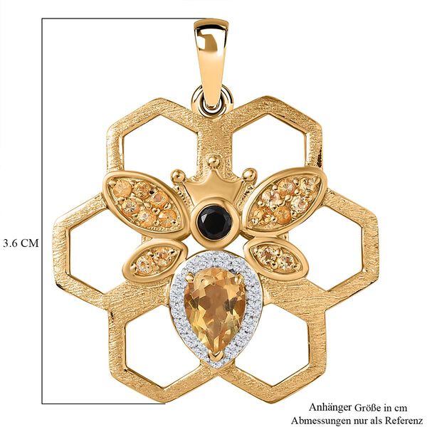 GP Trinfo Kollektion - Citrin, Schwarzer Spinell Anh&auml;nger, 925 Silber 750 Gelbgold Vermeil ca. 1.25 ct image number 5