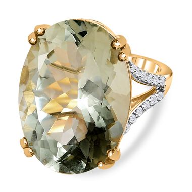 AA Prasiolith, Weißer Zirkon Ring, 925 Silber Gelbgold Vermeil (Größe 21.00) ca. 29.64 ct
