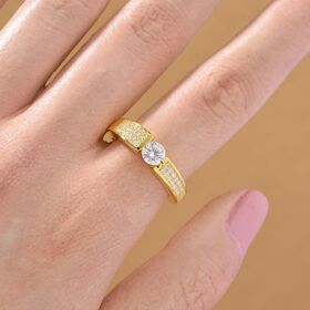 Moissanit Ring 925 Silber vergoldet (Größe 21.00) ca. 0,70 ct