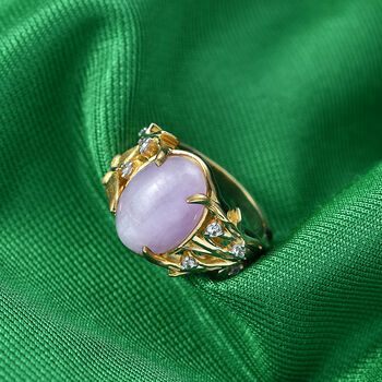 GP - AA Kunzit, Wei&szlig;er Zirkon Ring 925 Silber 750 Gelbgold vermeil (Gr&ouml;&szlig;e 19.00) ca. 6,71 ct