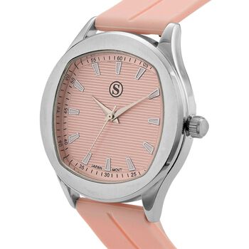 STRADA - Uhr mit japanischem Uhrwerk, silbernem Geh&auml;use und rosanem Silikonarmband