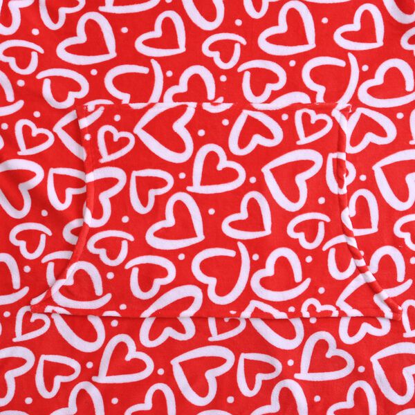 Flauschiger Flanell Hoodie mit großer Tasche, rotes Herzmuster image number 5