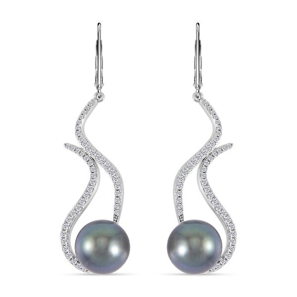 11-12mm Tahiti Perle und Zirkon Ohrringe - 1,19 ct.