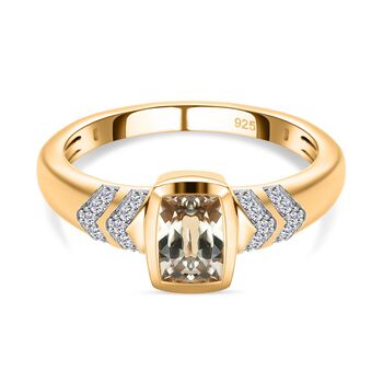 AAA Turkizit und wei&szlig;er Zirkon-Ring, 925 Silber Gelbgold Vermeil (Gr&ouml;&szlig;e 17.00) ca. 1,36 ct