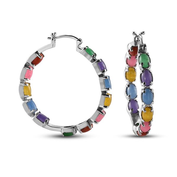 Mehrfarbige Jade Creolen in Edelstahl, ca. 11,99 ct image number 5