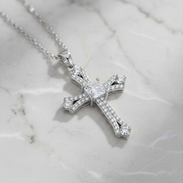 Wei&szlig;er Zirkonia Schmuckset ca. 50 cm Nickelfreies Messing rhodiniert und Edelstahl image number 1