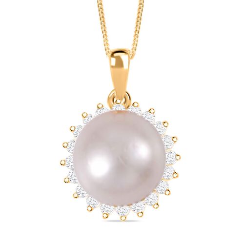 13-14 mm weiße Edison-Perle und Moissanit-Anhänger mit Kette, 45 cm - 0,96 ct. image number 0