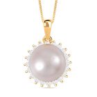 Weiße Edison Perle (13-14 mm), Moissanit Anhänger mit Kette, 925 Silber Gelbgold Vermeil, ca. 0.96 ct