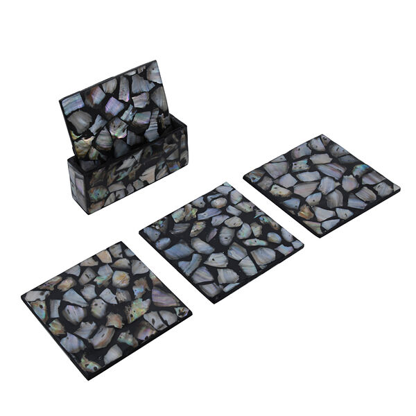 4er-Set quadratische Untersetzer mit Halter, Gr&ouml;&szlig;e: 8-10 cm, Schwarz
 image number 2