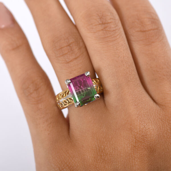 D’joy Wassermelonen Quarz Triplette Ring 925 Silber platiniert und vergoldet (Größe 18.00) ca. 6,91 ct image number 3