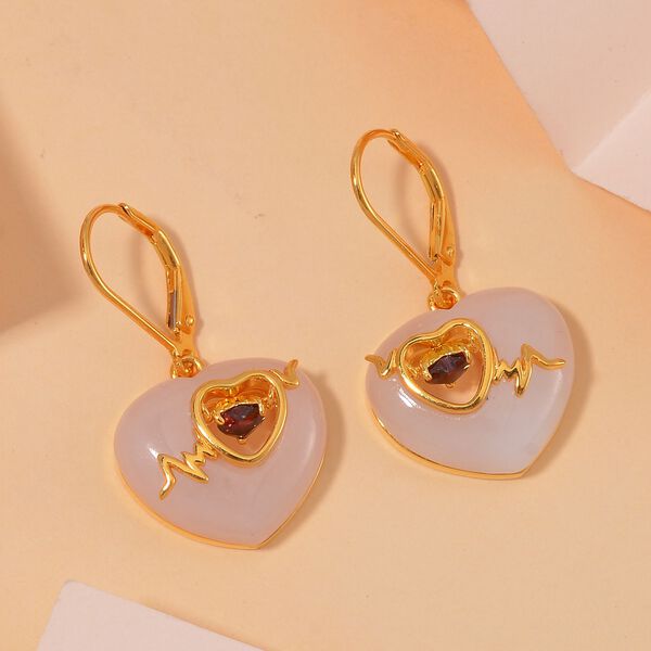 Wei&szlig;e Jade, Rhodolith Granat Ohrringe 925 Silber Gelbgold Vermeil ca. 17,00 ct image number 2