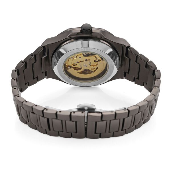 GENOA - Automatikuhr mit Skelett-Design, Edelstahlarmband, 3ATM wasserdicht, Grünes Zifferblatt, Schwarzplattierung, ca. 20 cm image number 6