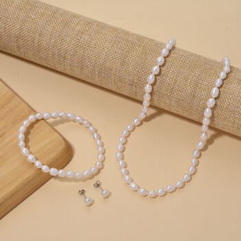 D'Joy AA Wei&szlig;e S&uuml;&szlig;wasser Perle (6-7 mm) Schmuckset 925 Silber rhodiniert