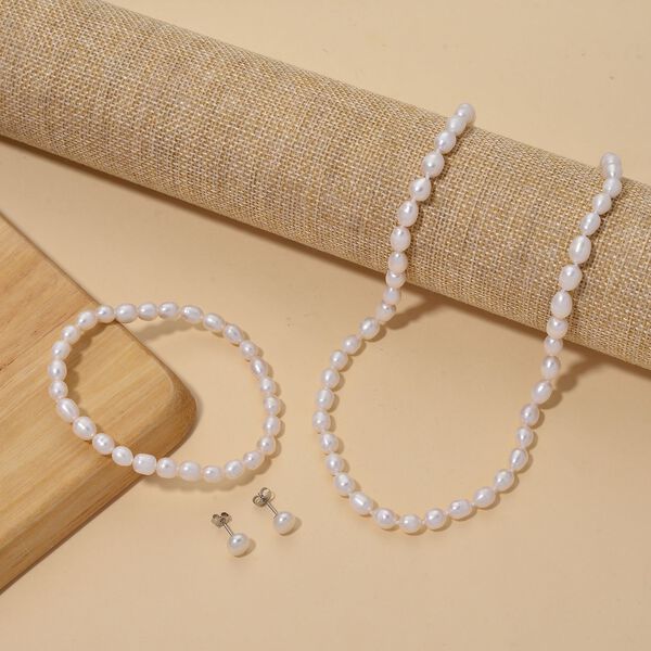 D'Joy AA Wei&szlig;e S&uuml;&szlig;wasser Perle (6-7 mm) Schmuckset 925 Silber rhodiniert image number 2