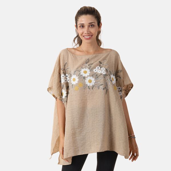 T-Shirt mit Stickerei, Khaki