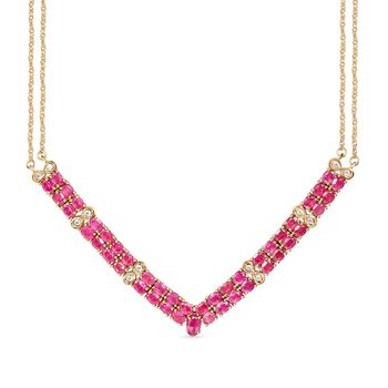 Afrikanischer Rubin (Fissure gef&uuml;llt) und Zirkon-Halskette, ca. 45 cm, 925 Silber vergoldet ca. 13.53 ct