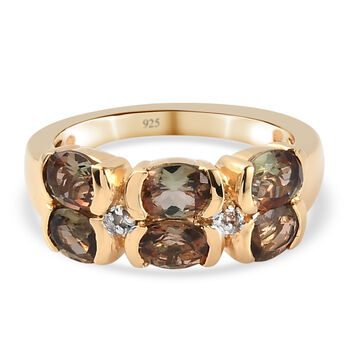 Nat&uuml;rlicher Jenipapo Andalusit und Zirkon Ring 925 Silber Gelbgold Vermeil (Gr&ouml;&szlig;e 16.00) ca. 2,08 ct