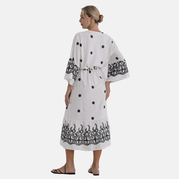 LA MAREY Kleid, V-Ausschnitt, Elastikbund, 125cm, Wei&szlig;-Schwarz image number 5