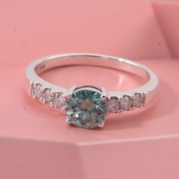 Paraiba Moissanit Ring 925 Silber rhodiniert (Gr&ouml;&szlig;e 19.00) ca. 1,34 ct