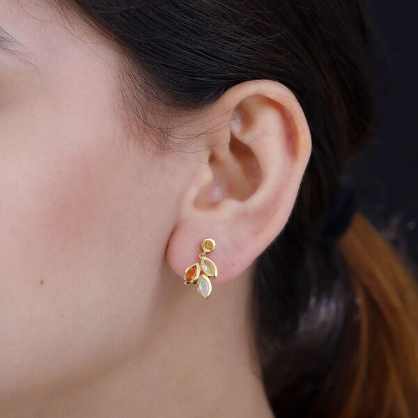 Feueropal, Kanarischer Opal Ohrringe 925 Silber 750 Gelbgold Vermeil ca. 1.07 ct image number 3