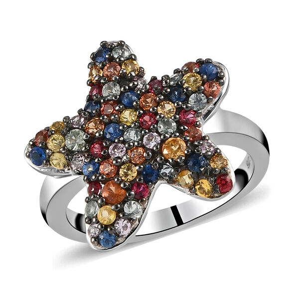 Mehrfarbiger Saphir-Ring, 925 Silber platiniert  ca. 1,38 ct image number 4