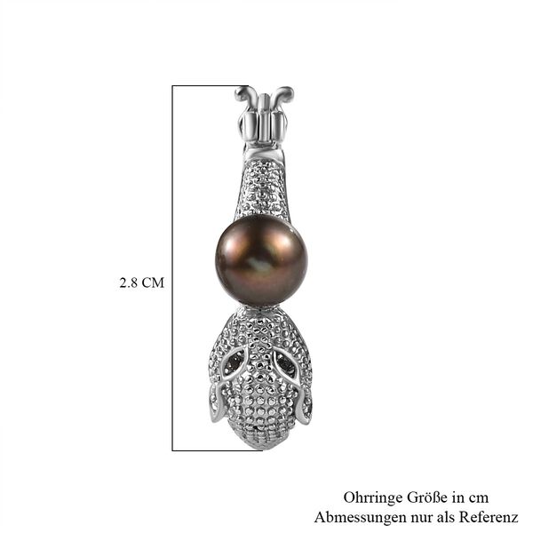 Süßwasser-Pfauperle und schwarze Spinell-Ohrringe image number 5