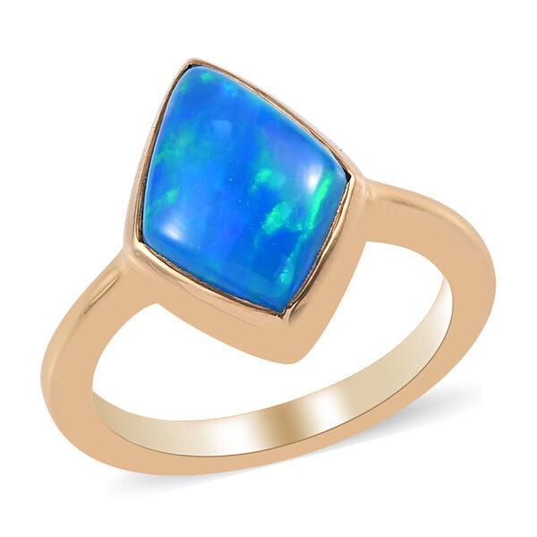 Miami Blau Welo Opal Solitär Ring 925 Silber Gelbgold Vermeil image number 4