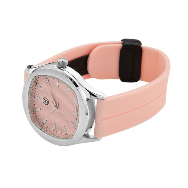 STRADA - Uhr mit japanischem Uhrwerk, silbernem Geh&auml;use und rosanem Silikonarmband image number 6