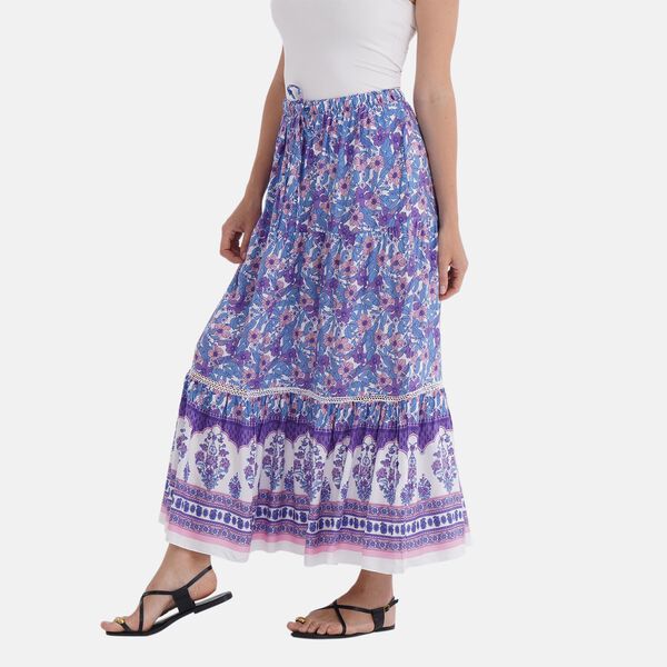 Maxirock mit Blumenprint, 90 cm, Weiß mit floralen Akzenten - Einheitsgröße, lila image number 3