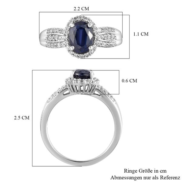 Masoala Saphir (Fissure gef&uuml;llt) und wei&szlig;er Zirkon-Ring, 925 Silber platiniert (Gr&ouml;&szlig;e 18.00) ca. 2.37 ct image number 7