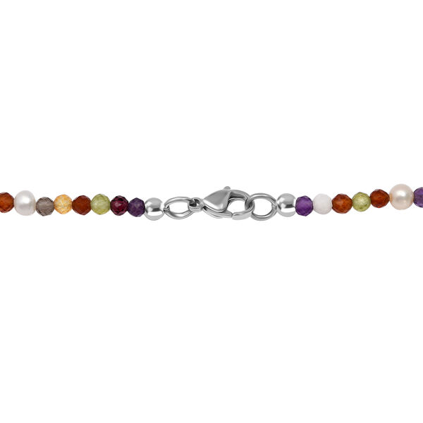 S&uuml;&szlig;wasser Perle und Multi Edelstein Halskette, 60 cm image number 4
