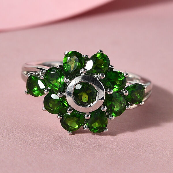Nat&uuml;rlicher Chromdiopsid Ring 925 Silber platiniert  ca. 2,16 ct image number 2