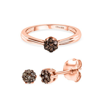 D'Joy Nat&uuml;rlicher Champagner Diamant Ring und Ohrringe