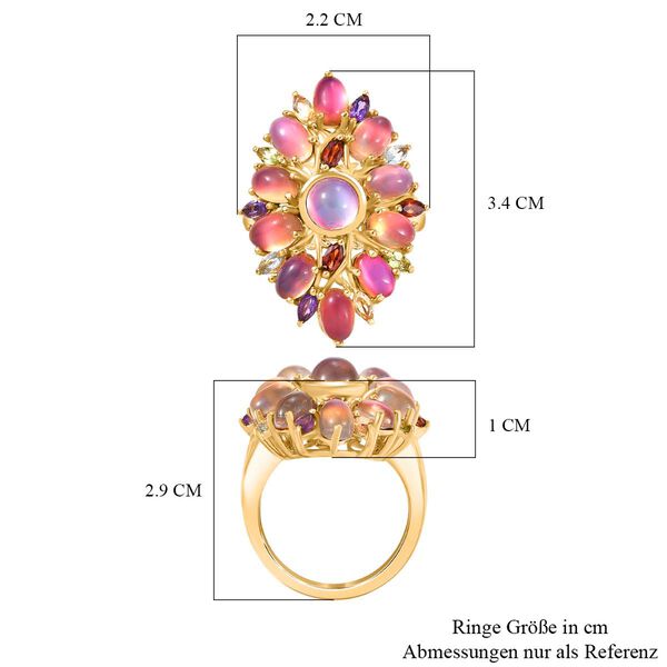Flamingo Mondstein Ring 925 Silber 750 Gelbgold Vermeil (Größe 20.00) ca. 7,56 ct image number 7