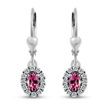 Rosa Turmalin und wei&szlig;e Zirkon-Ohrringe, 925 Silber platiniert ca. 0.95 ct