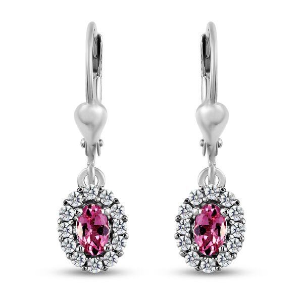 Rosa Turmalin und weiße Zirkon-Ohrringe, 925 Silber platiniert ca. 0.95 ct image number 0