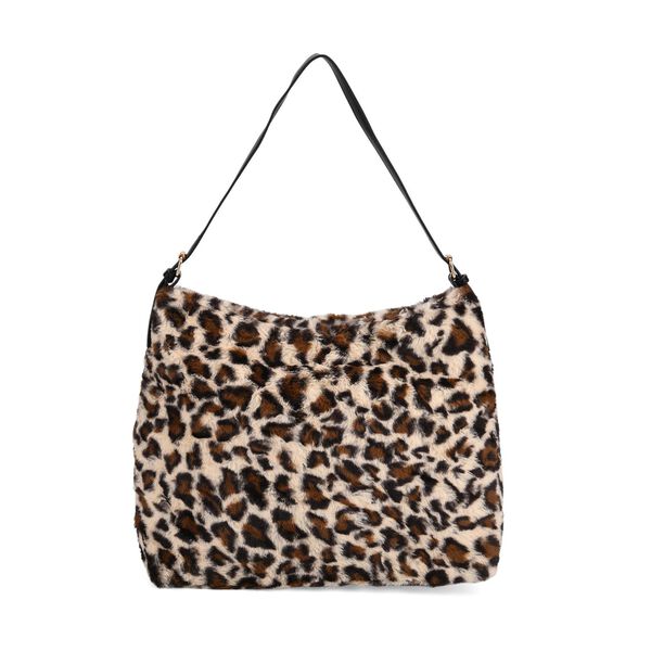 Leopardenmuster-Fellimitat-Tasche, 46x11x35 cm, Schwarz-Braun image number 0
