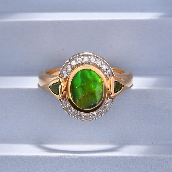 Ammolit und Natürlicher Chromdiopsid Ring 925 Silber vergoldet  ca. 2,03 ct image number 2