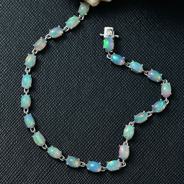 AA Natürlicher, äthiopischer Welo Opal, Lab Grown Diamant Armband ca. 20 cm 925 Silber rhodiniert ca. 7,19 ct. image number 2
