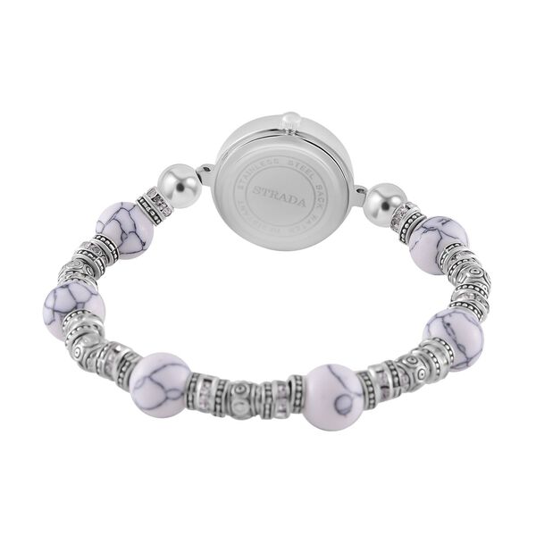 STRADA - Wei&szlig;er Howlit, Wei&szlig;er Kristall Armband-Uhr, Japanisches UJhrwerk, ca. 18-19cm, Schwarz oxidiert image number 3