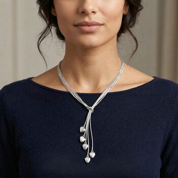 Lariat-Halskette mit Herz-Charms, nickelfreies Messing , ca. 50 cm