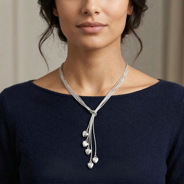 Lariat-Halskette mit Herz-Charms, nickelfreies Messing , ca. 50 cm image number 3