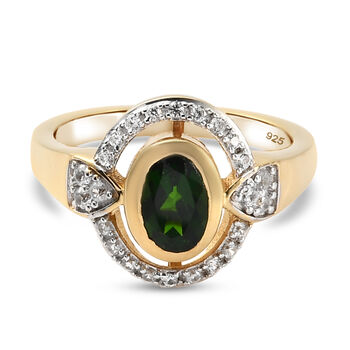 Nat&uuml;rlicher Chromdiopsid und Zirkon Ring 925 Silber vergoldet (Gr&ouml;&szlig;e 16.00) ca. 1,18 ct