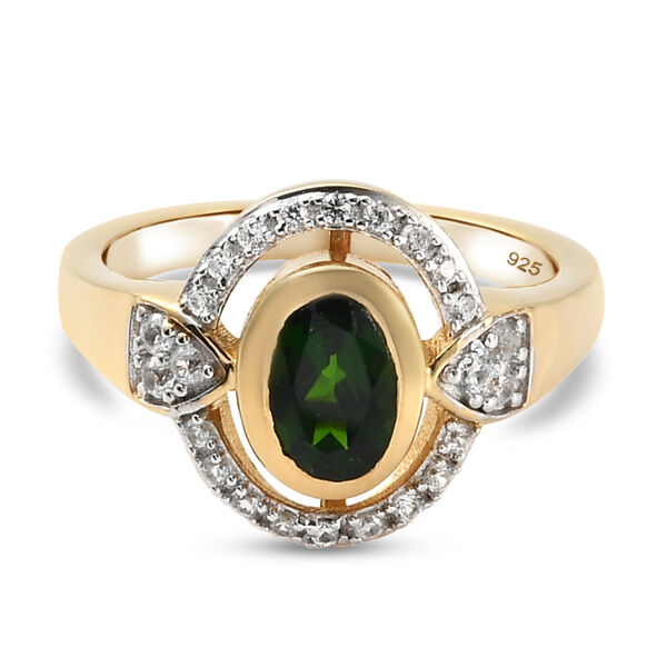 Nat&uuml;rlicher Chromdiopsid und Zirkon Ring 925 Silber vergoldet  ca. 1,18 ct